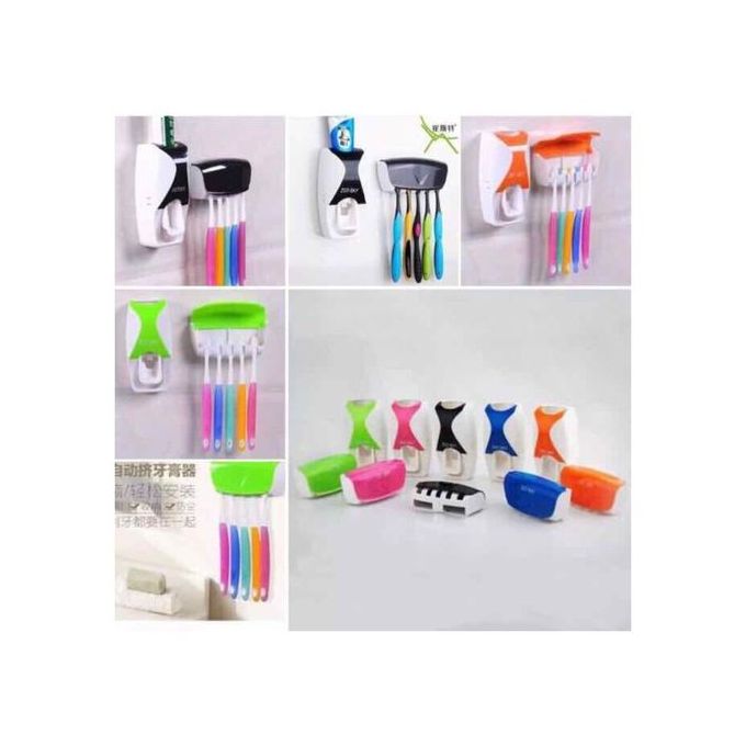 Toothpaste Dispenser +5pcs Toothbrush Holder