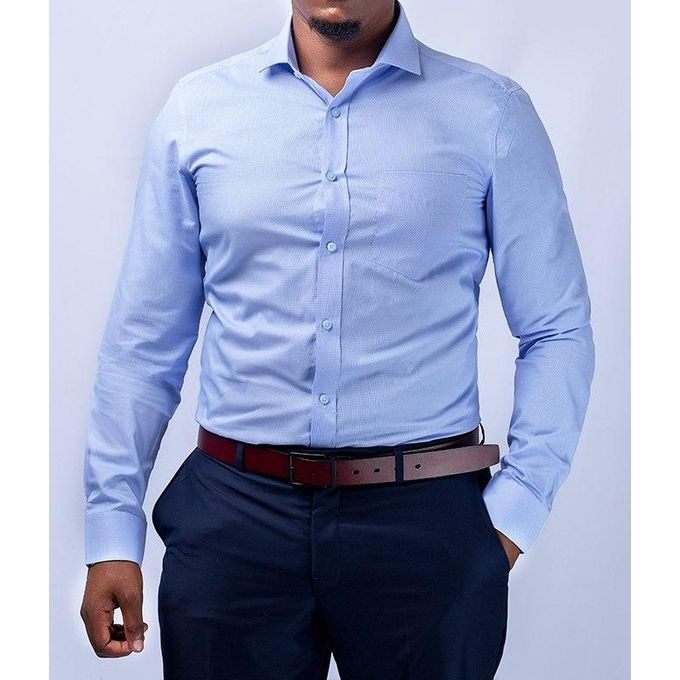 Aidailu Men's Official Shirt  Formal Long-Sleeve Men Shirt. Features A Crisp Light-blue Tone, A Structured Collar, And a Front Pocket For Added Style. Designed To Keep You Looking Polished For Office