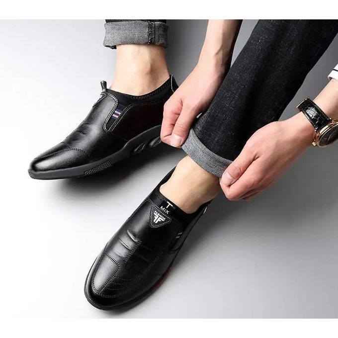 Black Fashion Men's Shoes Soft Sole Leather Shoes Fashion Men's Leather Casual Flat Shoes Business Non-Slip Breathable All-Match Men Sneakers