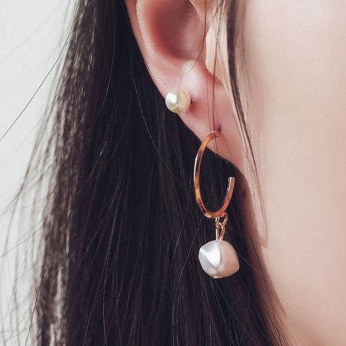 Women Earring Set Pearl Zircon Temperament Stud Geometry- 9 Pair