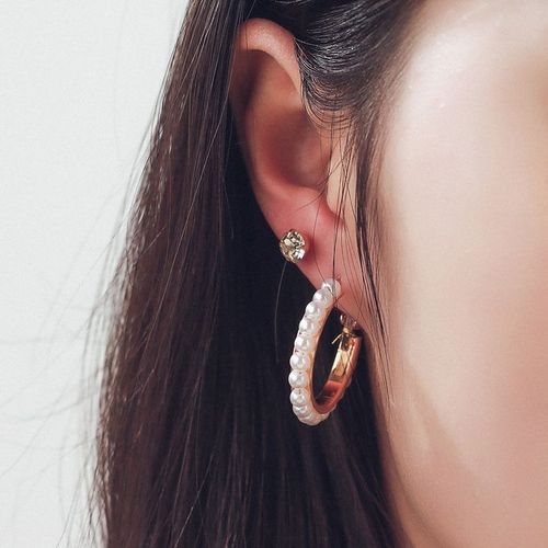 Women Earring Set Pearl Zircon Temperament Stud Geometry- 9 Pair