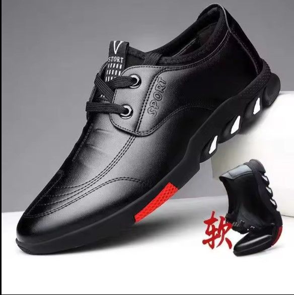 Black Fashion Men's Shoes Soft Sole Leather Shoes Fashion Men's Leather Casual Flat Shoes Business Non-Slip Breathable All-Match Men Sneakers