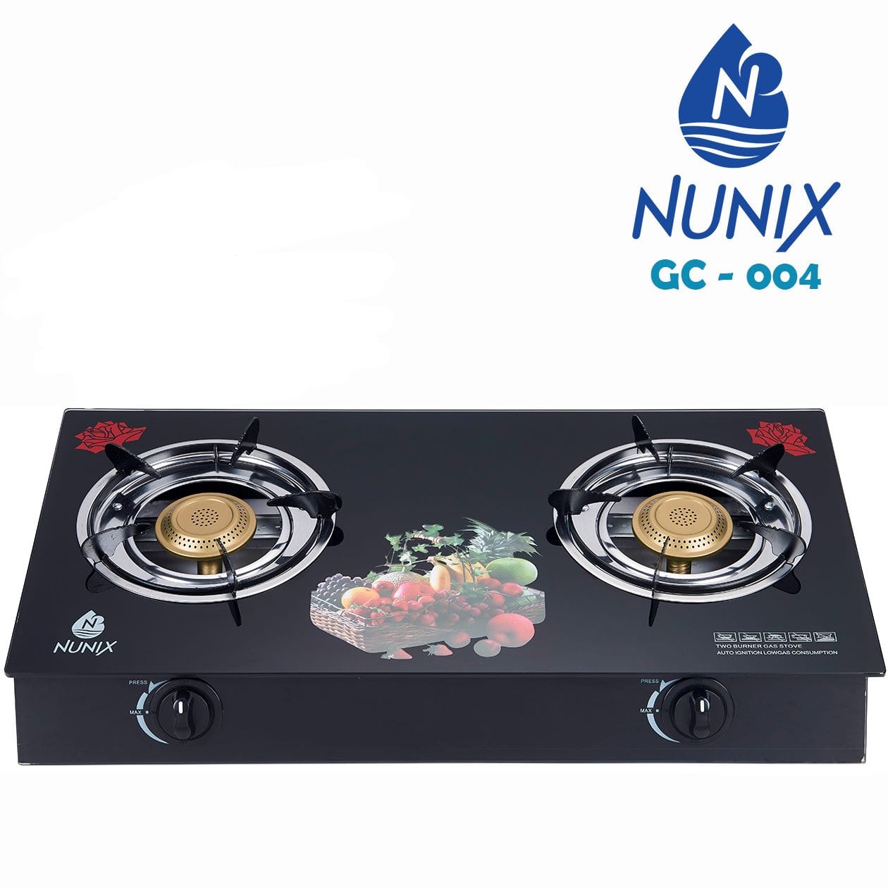 Nunix 2 Burner Glass Table top Gas Stove Double Burner Gas Cooker Saving Gas cooker