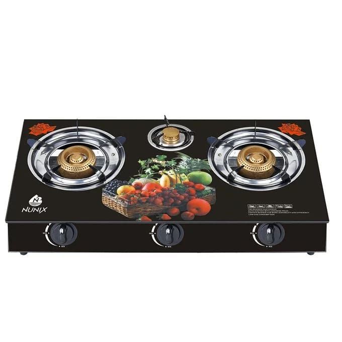 Nunix 3 Burner Glass Table top Gas Stove Double Burner Saving Gas cooker