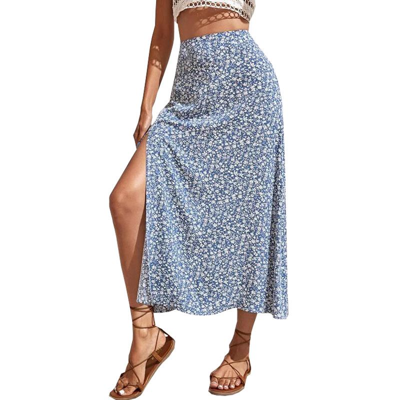 2024 summer foreign trade women's clothing, new European and American floral skirts, Amazon cross-border split A-line buttocks long skirt