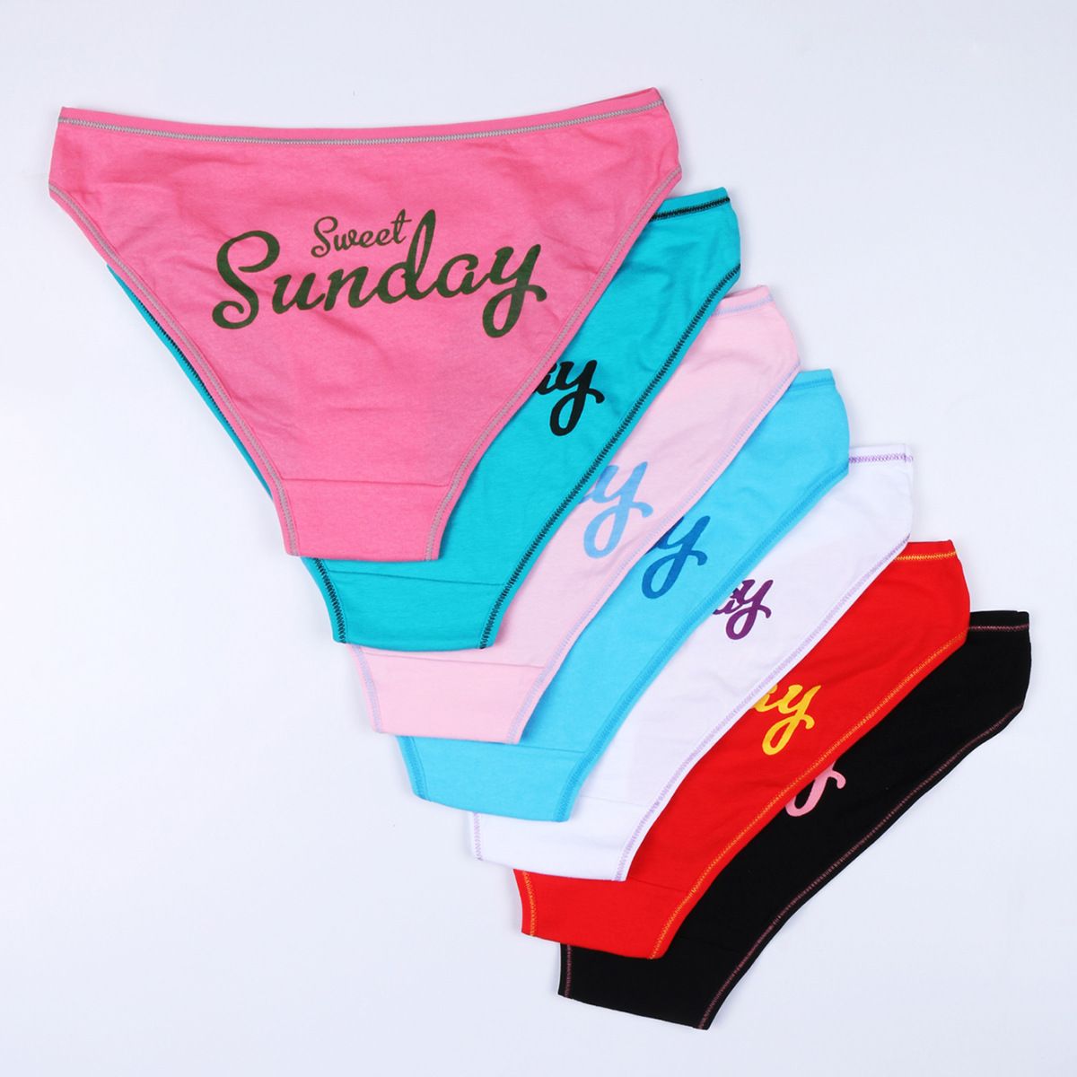 7PCS From Monday to Sunday women's cotton panties Ladies mid-waist underwear girls Week lingerie Women's briefs 7PC Mixed color,XL