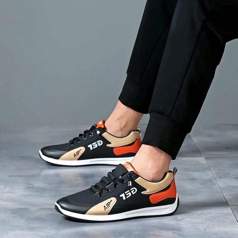 New Arrivals men's shoes fashion sneaker casual sports shoes boy's PU Artificial leather lace-up single shoes students low top shoes running shoes