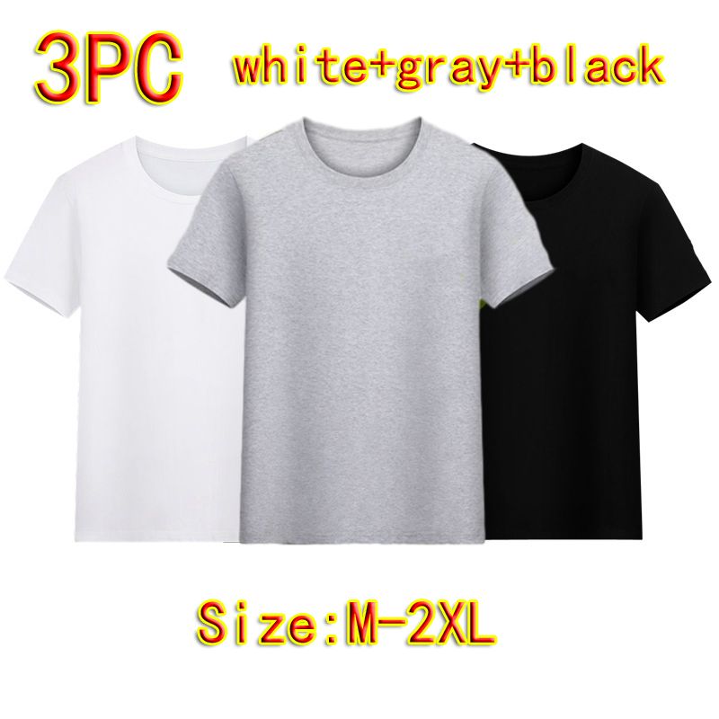 Size M -2XL 3PC white+gray+black men's short sleeve T-shirt boys summer casual clothes round neck T-shirt youth students half sleeve slim men's w