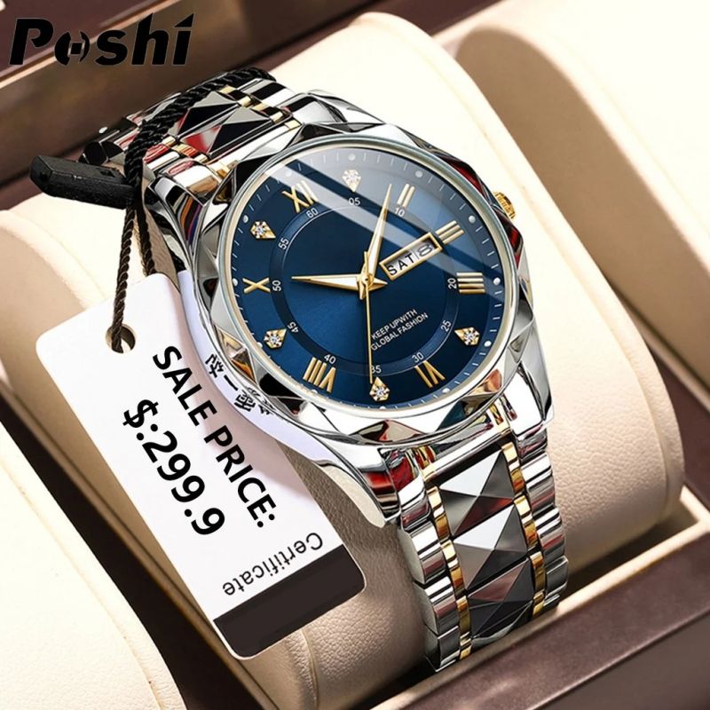 Fashion Business Men's Watches Fashion Trend Quartz Wristwatch Original Waterproof Stainless Steel Watch for Man Date Week 2024 Top Sale