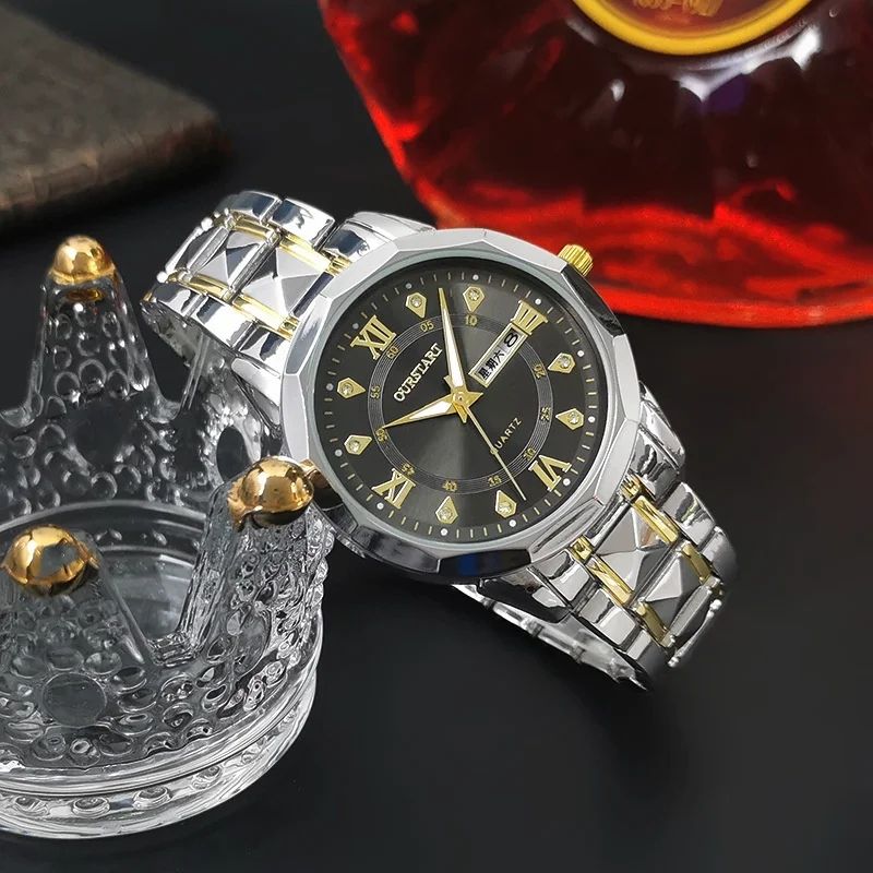 Fashion Business Men's Watches Fashion Trend Quartz Wristwatch Original Waterproof Stainless Steel Watch for Man Date Week 2024 Top Sale