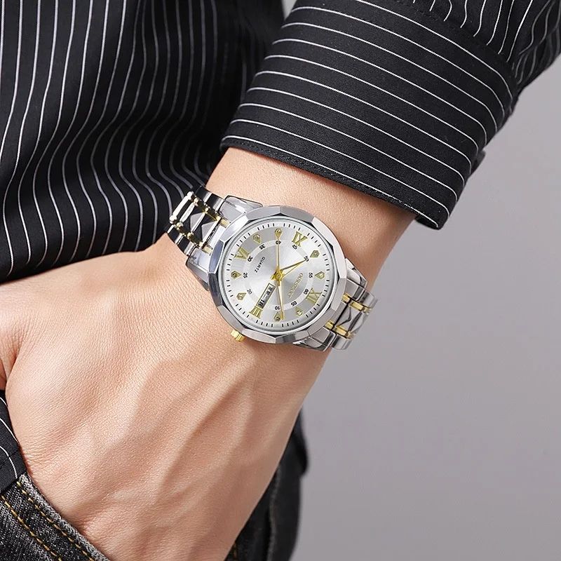 Fashion Business Men's Watches Fashion Trend Quartz Wristwatch Original Waterproof Stainless Steel Watch for Man Date Week 2024 Top Sale