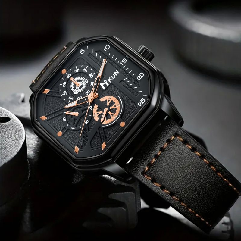 Men's 5-piece Classic Versatile Watch Set - Quartz Movement, Keychain, Belt, Sunglasses, Wallet Perfect Business and Leisure Gift