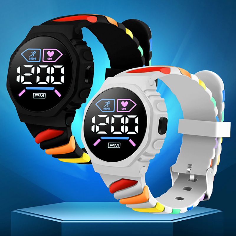 LED Digital Children Kids Watch Wristwatch for Boys Girls Waterproof Silicone Rainbow Kids Student Sport Electronic Watches