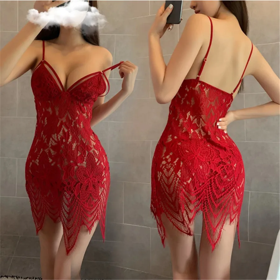 New Sexy Women Suspenders Hip Skirt  Underwear Lace Nightdress Hot Transparent Sexy Sleepwear Nightdress Erotic Fascinated Sexy Lingerie Babydolls For Women