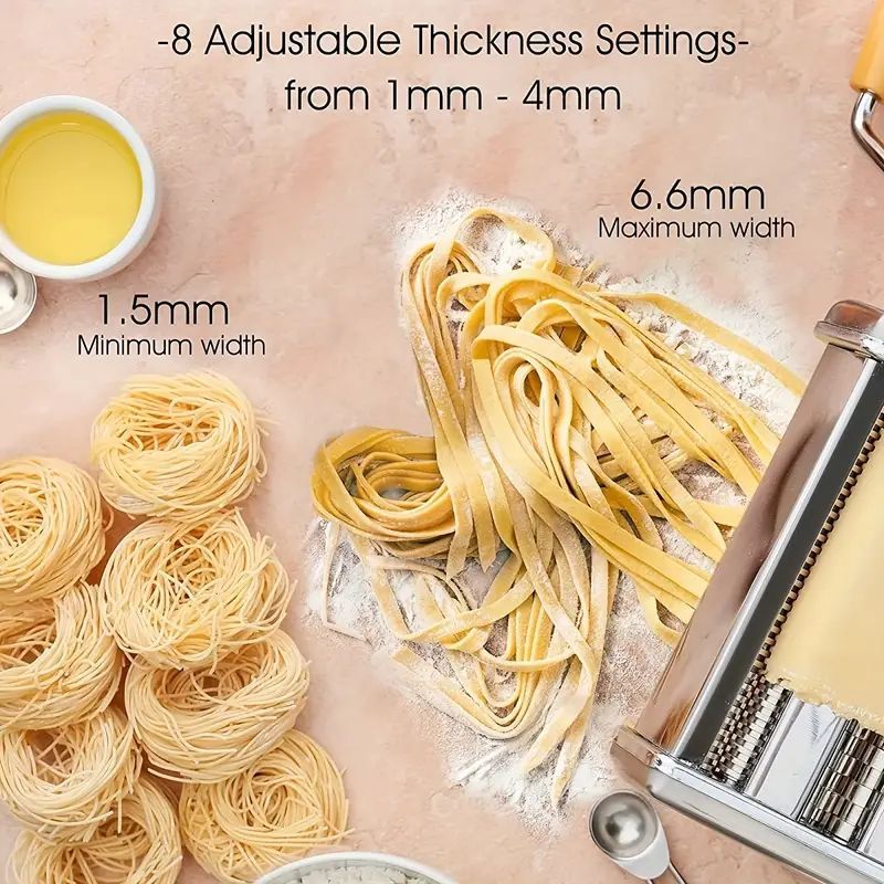 Noodles Maker For Homemade Pasta, Stainless Steel Pasta Machine With Cutter And Hand Crank