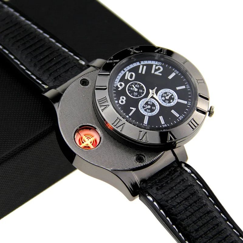 Creative Mens Watches Lighters Windproof Cigarette Lighter Flameless Plasma Rechargeable USB Touch Sensor Smoking Lighters
