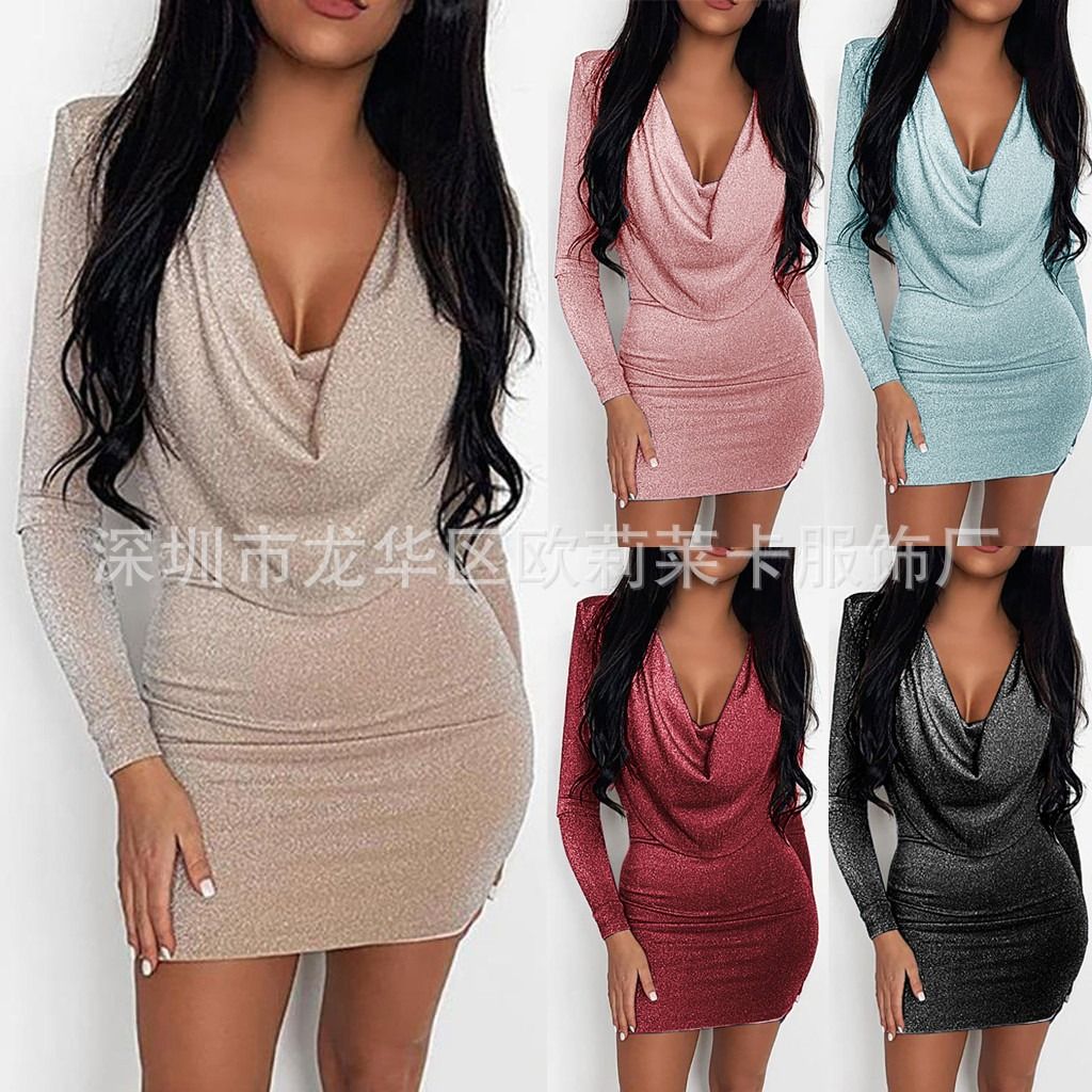 Slim Fit Lady Evening Dress Slim Long Sleeve Bag Hip Skirt Women Wish Sexy Dress Printed Pattern PrSquins Hip Fit Lady Skirt Girls Party Concert Dress Night