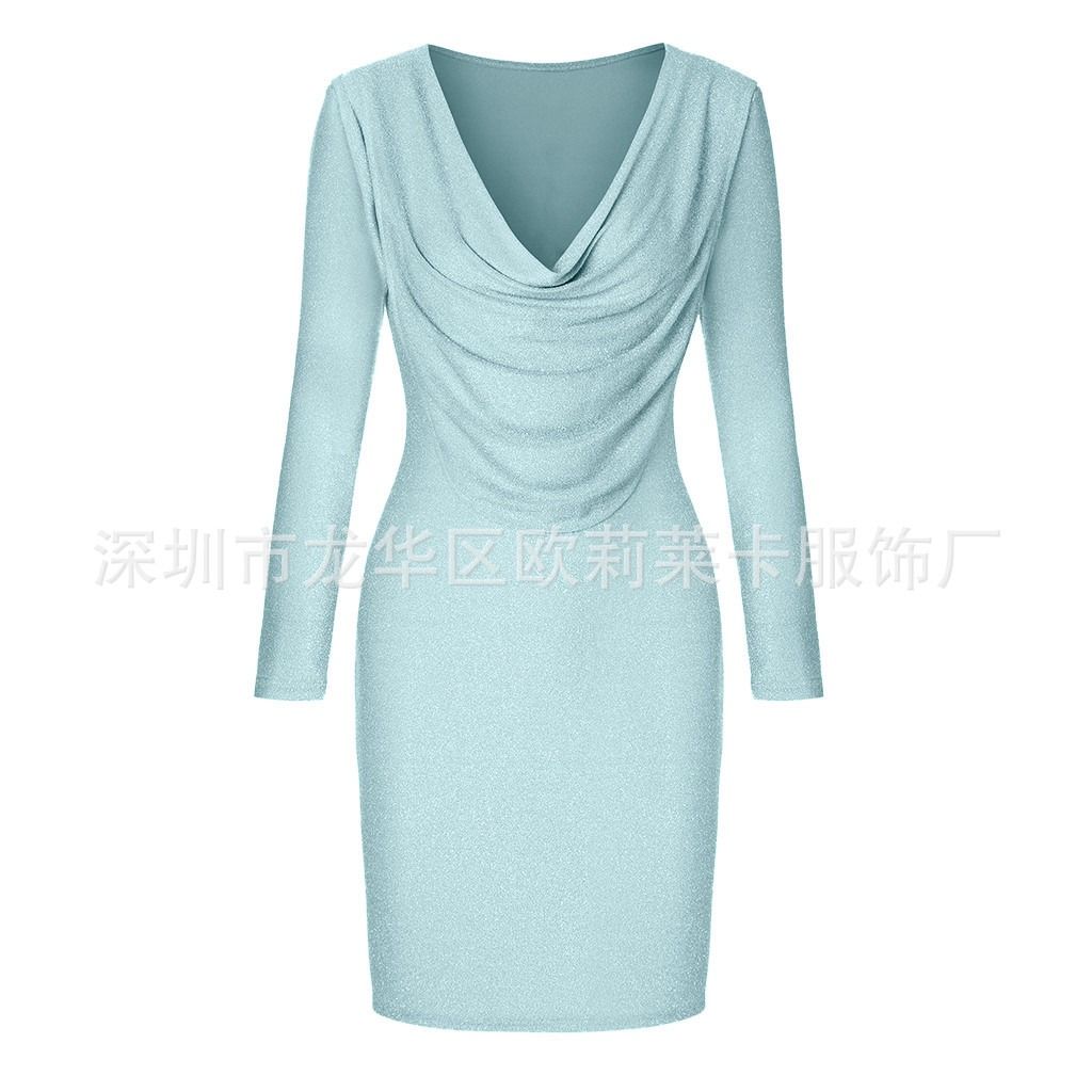 Slim Fit Lady Evening Dress Slim Long Sleeve Bag Hip Skirt Women Wish Sexy Dress Printed Pattern PrSquins Hip Fit Lady Skirt Girls Party Concert Dress Night
