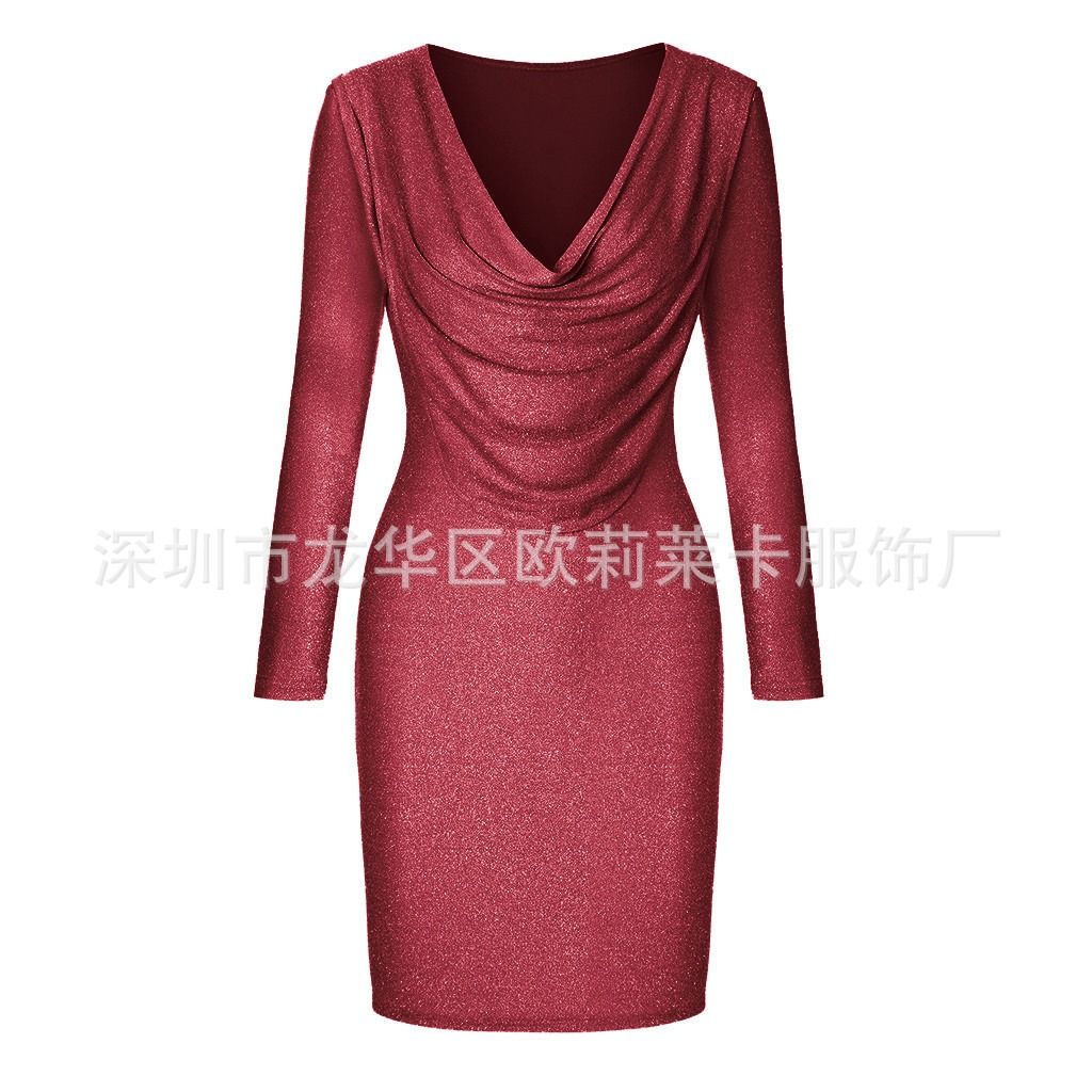 Slim Fit Lady Evening Dress Slim Long Sleeve Bag Hip Skirt Women Wish Sexy Dress Printed Pattern PrSquins Hip Fit Lady Skirt Girls Party Concert Dress Night