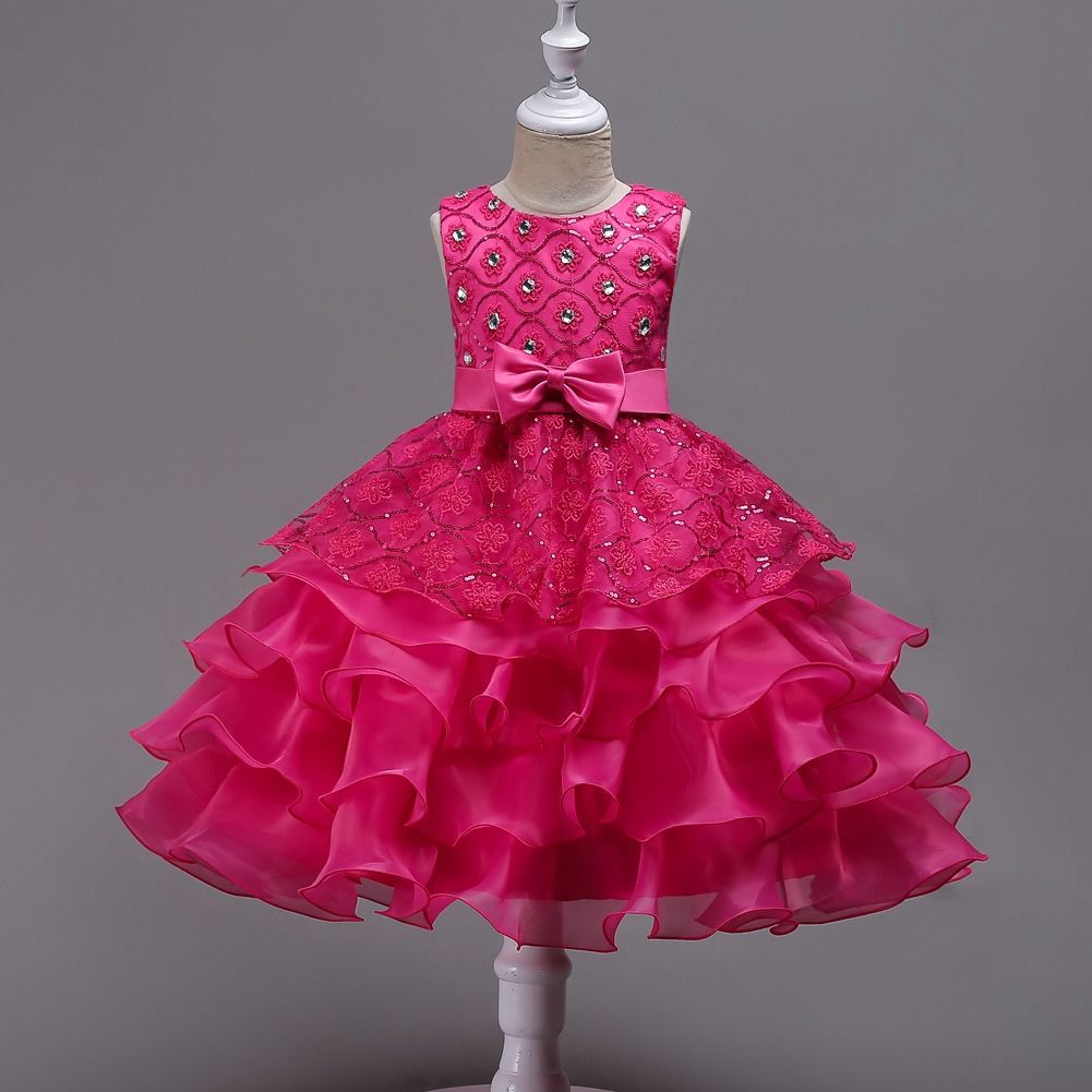 2024 African Popular Flower Baby Pompadour Dress Dress Girls' wedding Dress Shaggy Dress Large Children with Diamond Princess Stage Dress p Children's Festival Party Princess Dress  Element