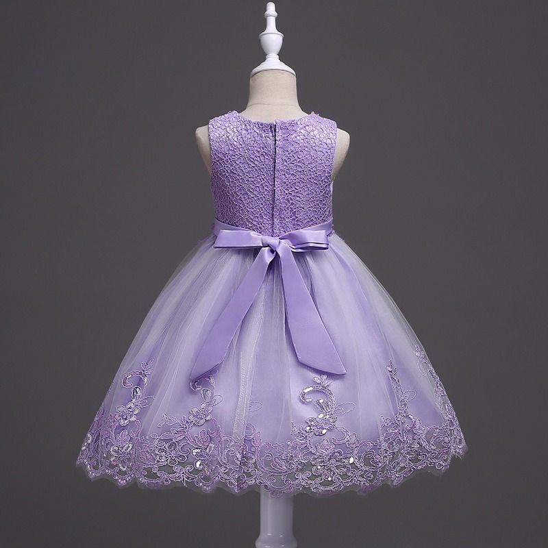2024 African Popular Girls' Wedding Dress Children's Beaded Lace Dress Large Children's Flower Princess Dress Girl's Sequin Hook Flower Pompadour Dress Costume Princemesh Gauze Element