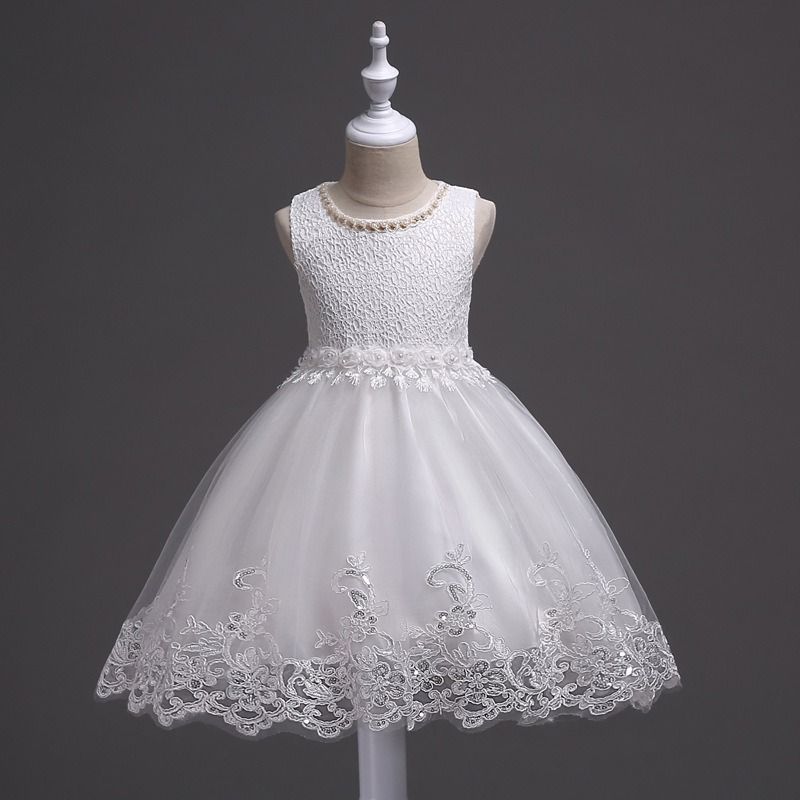 2024 African Popular Girls' Wedding Dress Children's Beaded Lace Dress Large Children's Flower Princess Dress Girl's Sequin Hook Flower Pompadour Dress Costume Princemesh Gauze Element