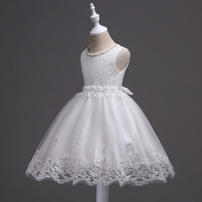 2024 African Popular Girls' Wedding Dress Children's Beaded Lace Dress Large Children's Flower Princess Dress Girl's Sequin Hook Flower Pompadour Dress Costume Princemesh Gauze Element