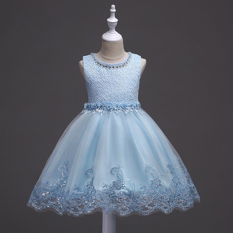 2024 African Popular Girls' Wedding Dress Children's Beaded Lace Dress Large Children's Flower Princess Dress Girl's Sequin Hook Flower Pompadour Dress Costume Princemesh Gauze Element