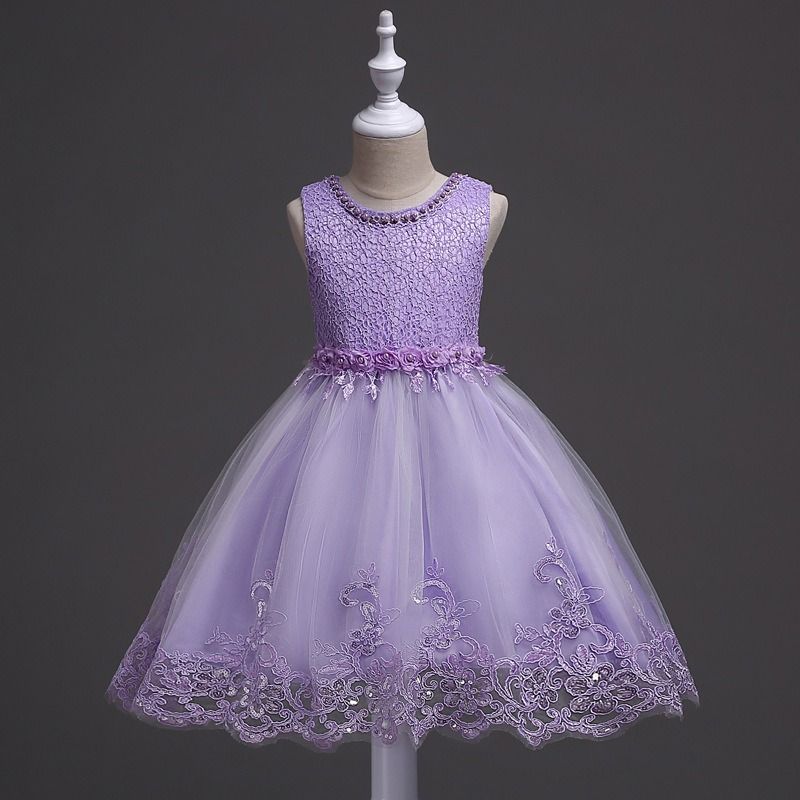 2024 African Popular Girls' Wedding Dress Children's Beaded Lace Dress Large Children's Flower Princess Dress Girl's Sequin Hook Flower Pompadour Dress Costume Princemesh Gauze Element