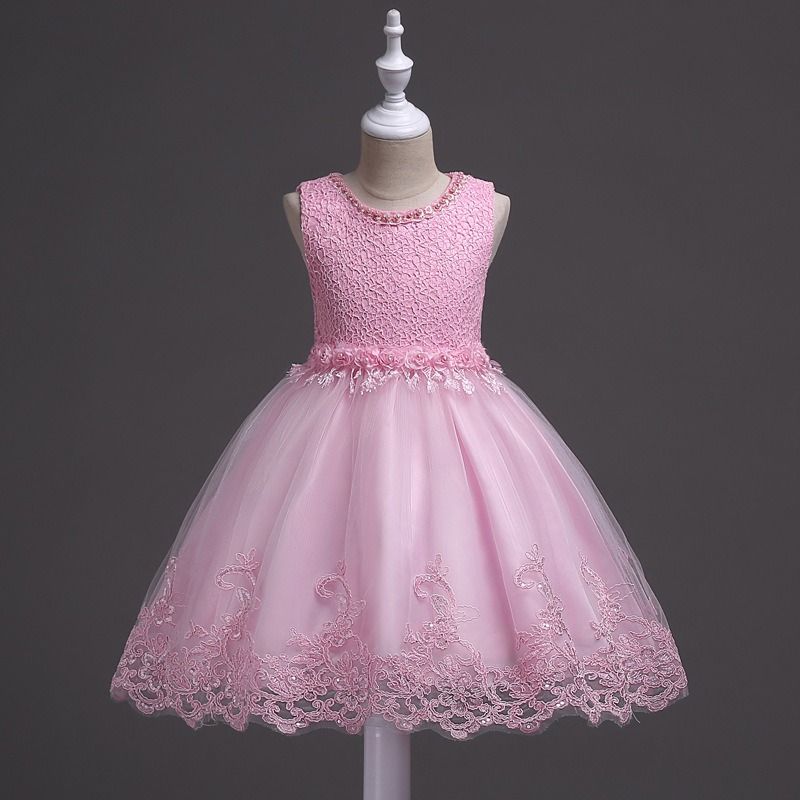 2024 African Popular Girls' Wedding Dress Children's Beaded Lace Dress Large Children's Flower Princess Dress Girl's Sequin Hook Flower Pompadour Dress Costume Princemesh Gauze Element