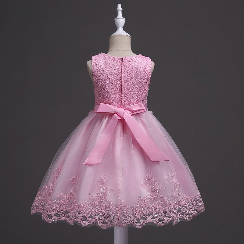 2024 African Popular Girls' Wedding Dress Children's Beaded Lace Dress Large Children's Flower Princess Dress Girl's Sequin Hook Flower Pompadour Dress Costume Princemesh Gauze Element