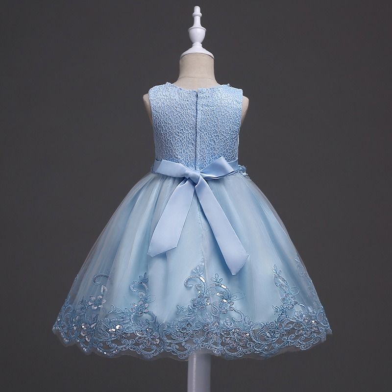 2024 African Popular Girls' Wedding Dress Children's Beaded Lace Dress Large Children's Flower Princess Dress Girl's Sequin Hook Flower Pompadour Dress Costume Princemesh Gauze Element