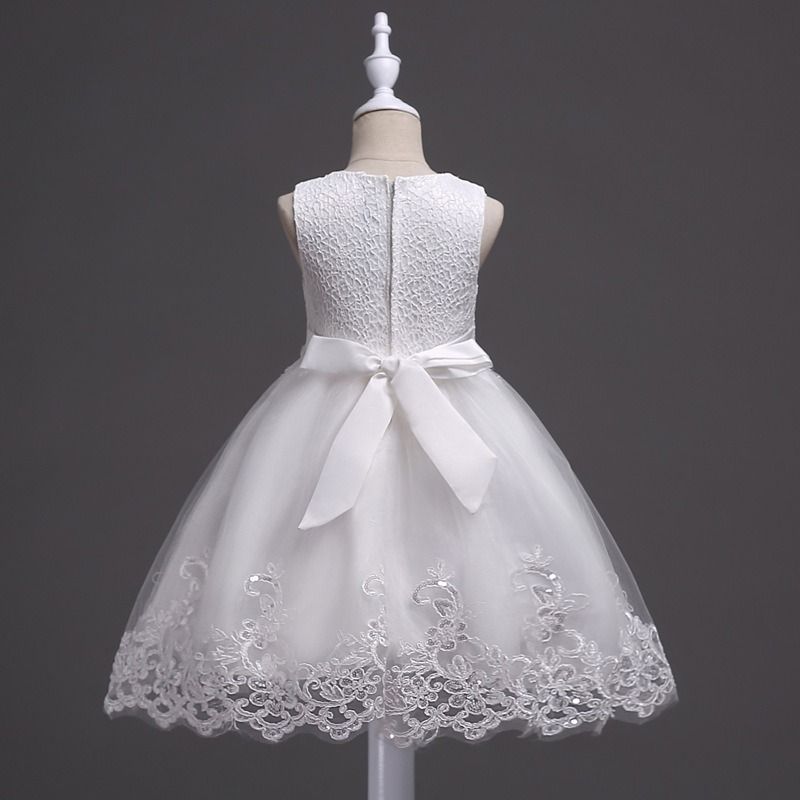 2024 African Popular Girls' Wedding Dress Children's Beaded Lace Dress Large Children's Flower Princess Dress Girl's Sequin Hook Flower Pompadour Dress Costume Princemesh Gauze Element