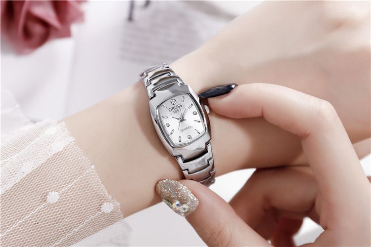 Popular Office Lady Women Dual Calendar Square Watch Popular High Quality 30M Waterproof Steel Band Calendar Women Watches Luminous Business Women's Date Watches Lovers' Ladies Leisure Metal Watches