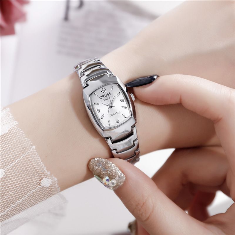 Popular Office Lady Women Dual Calendar Square Watch Popular High Quality 30M Waterproof Steel Band Calendar Women Watches Luminous Business Women's Date Watches Lovers' Ladies Leisure Metal Watches
