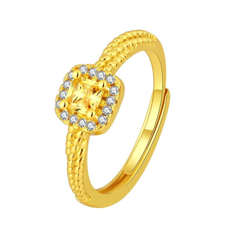 2024 African Popular Vietnam Sand Gold Diamond Square Sugar Pendant Women Simple Small Square Sugar Ring Earrings Square Sugar Gift three sets Party Decoration Jewelry Set