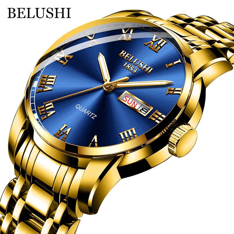 High Quality 30m Waterproof Men's Watch Steel Band Double Calendar Quartz Watches Glow-in-the Dark Calendar Week Display Luminous Calendar School Boy Students  Steel Band Gift Watches