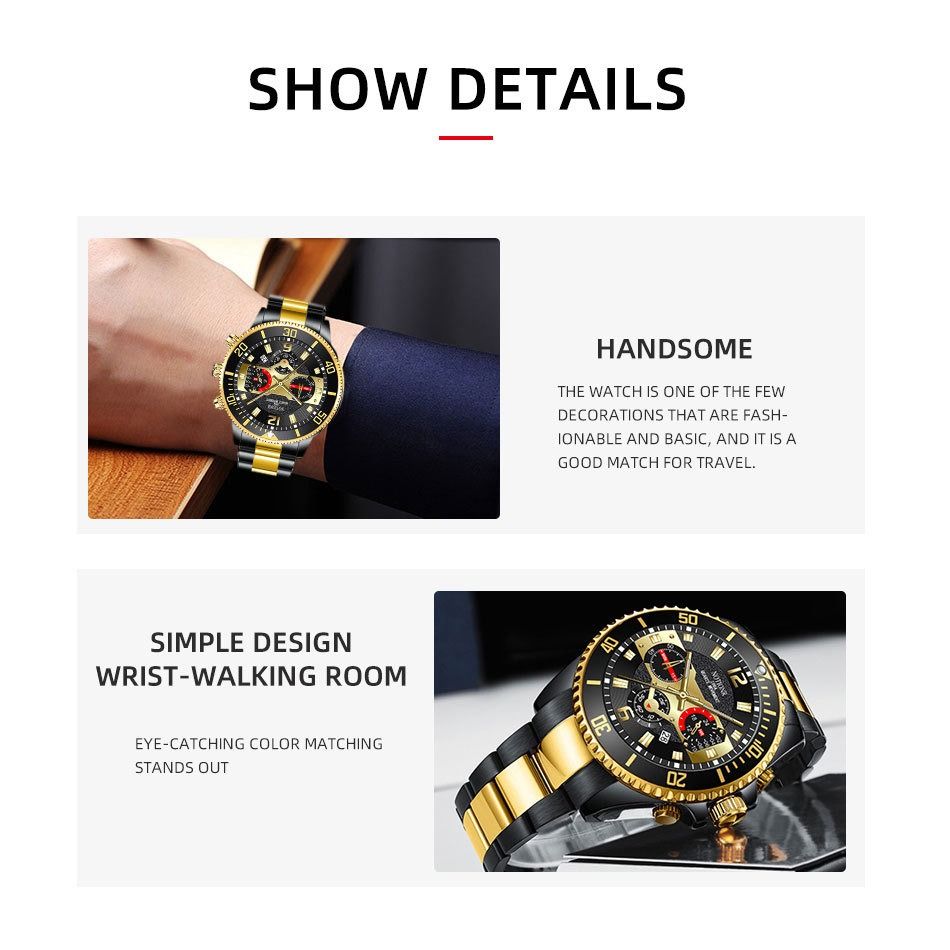 2024 Africa Fashion 30m Waterproof Men's Watch Steel Band Double Calendar Quartz Watch Glow-in-the Dark Calendar Week Display Luminous Calendar School Boy Students  Steel Band Gift Watches