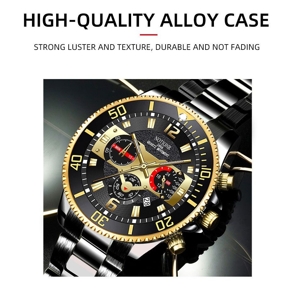 2024 Africa Fashion 30m Waterproof Men's Watch Steel Band Double Calendar Quartz Watch Glow-in-the Dark Calendar Week Display Luminous Calendar School Boy Students  Steel Band Gift Watches