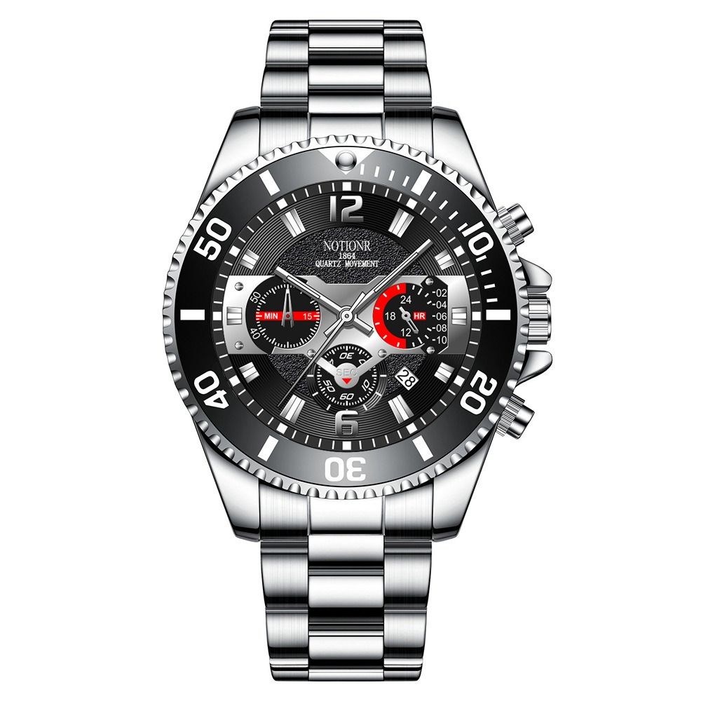 2024 Africa Fashion 30m Waterproof Men's Watch Steel Band Double Calendar Quartz Watch Glow-in-the Dark Calendar Week Display Luminous Calendar School Boy Students  Steel Band Gift Watches