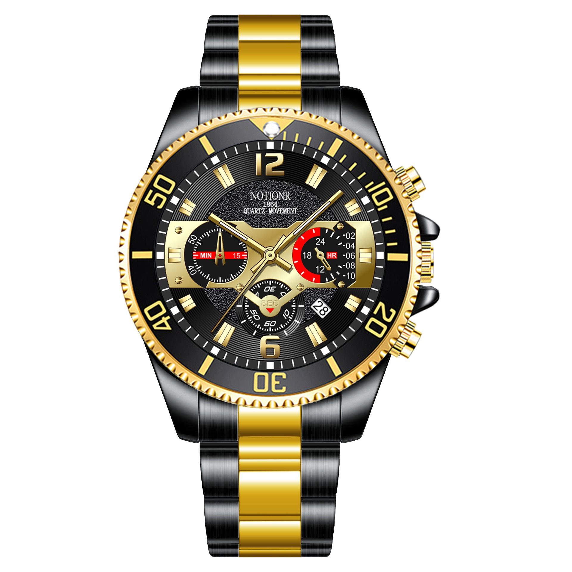 2024 Africa Fashion 30m Waterproof Men's Watch Steel Band Double Calendar Quartz Watch Glow-in-the Dark Calendar Week Display Luminous Calendar School Boy Students  Steel Band Gift Watches