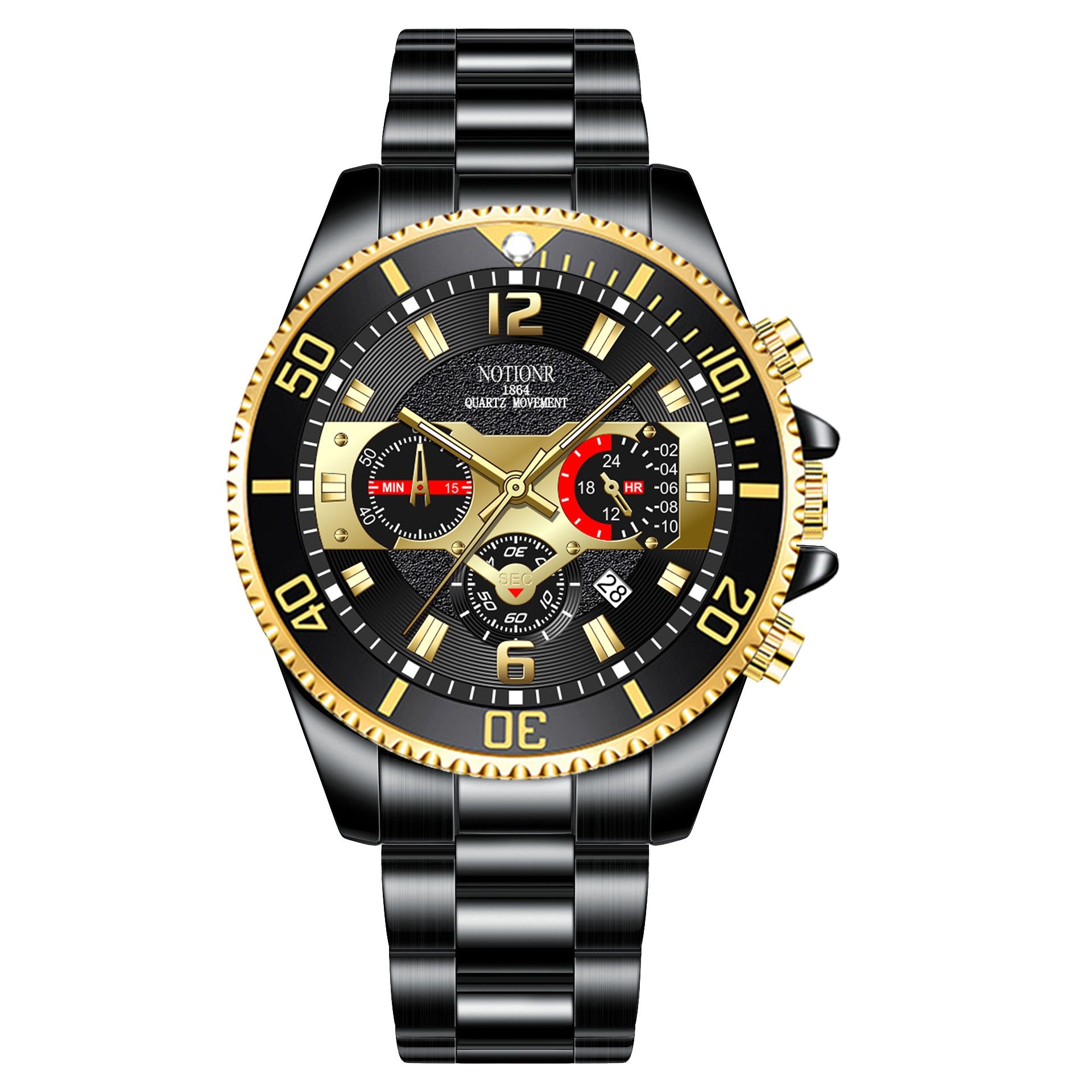2024 Africa Fashion 30m Waterproof Men's Watch Steel Band Double Calendar Quartz Watch Glow-in-the Dark Calendar Week Display Luminous Calendar School Boy Students  Steel Band Gift Watches