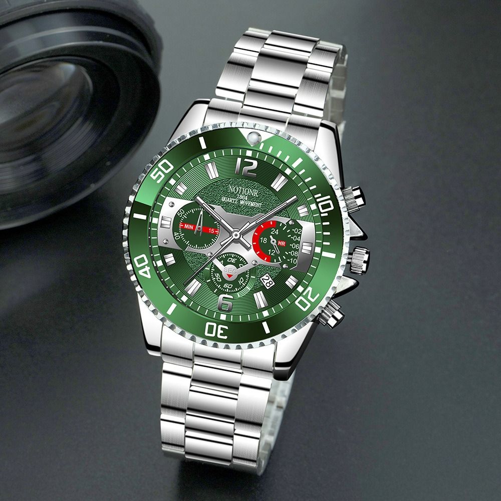 2024 Africa Fashion 30m Waterproof Men's Watch Steel Band Double Calendar Quartz Watch Glow-in-the Dark Calendar Week Display Luminous Calendar School Boy Students  Steel Band Gift Watches