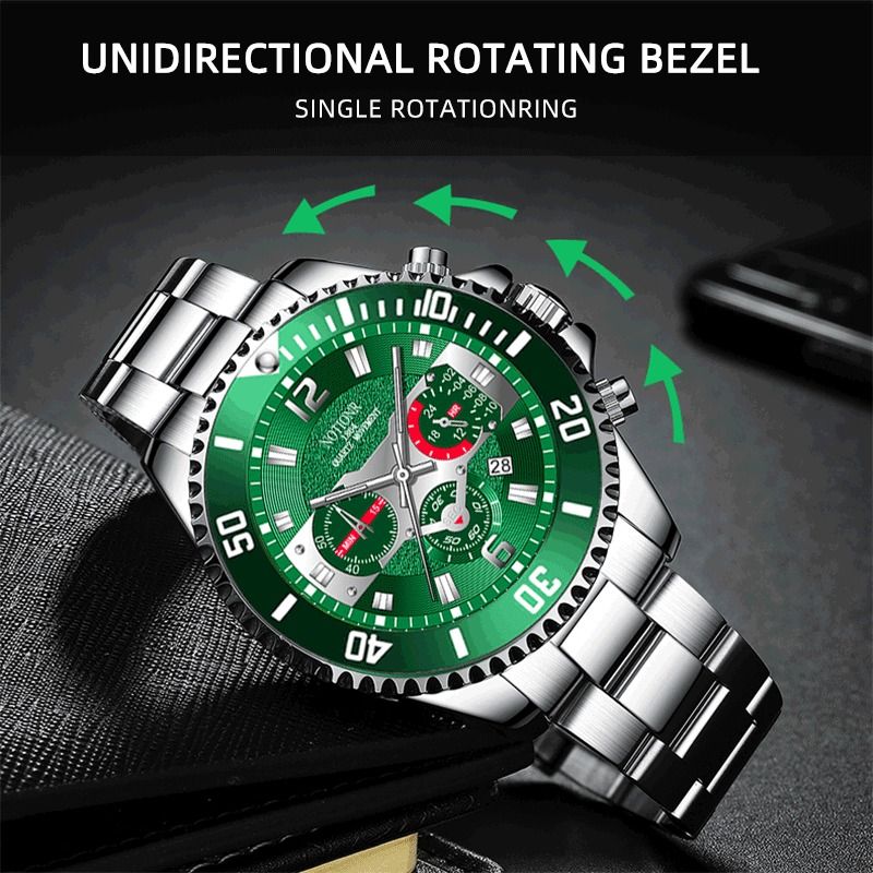 2024 Africa Fashion 30m Waterproof Men's Watch Steel Band Double Calendar Quartz Watch Glow-in-the Dark Calendar Week Display Luminous Calendar School Boy Students  Steel Band Gift Watches