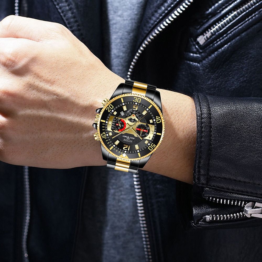 2024 Africa Fashion 30m Waterproof Men's Watch Steel Band Double Calendar Quartz Watch Glow-in-the Dark Calendar Week Display Luminous Calendar School Boy Students  Steel Band Gift Watches