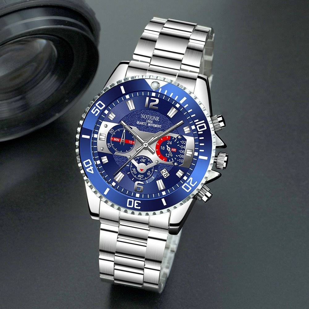 2024 Africa Fashion 30m Waterproof Men's Watch Steel Band Double Calendar Quartz Watch Glow-in-the Dark Calendar Week Display Luminous Calendar School Boy Students  Steel Band Gift Watches