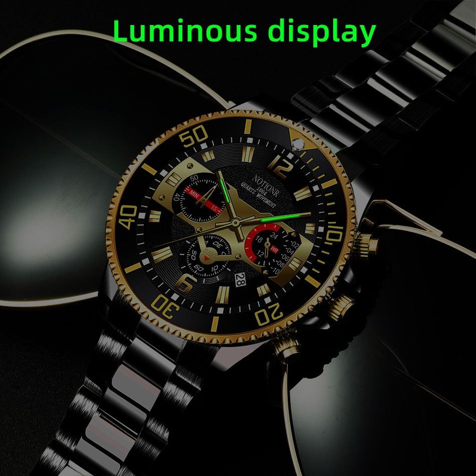 2024 Africa Fashion 30m Waterproof Men's Watch Steel Band Double Calendar Quartz Watch Glow-in-the Dark Calendar Week Display Luminous Calendar School Boy Students  Steel Band Gift Watches