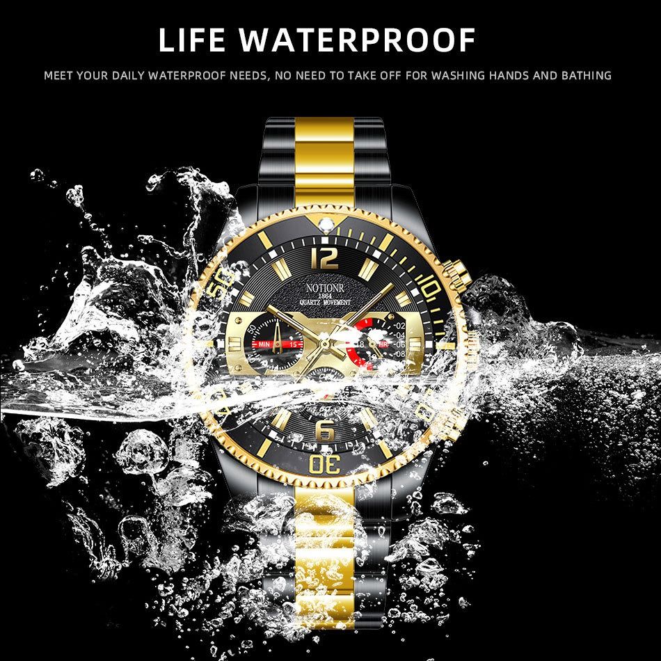 2024 Africa Fashion 30m Waterproof Men's Watch Steel Band Double Calendar Quartz Watch Glow-in-the Dark Calendar Week Display Luminous Calendar School Boy Students  Steel Band Gift Watches