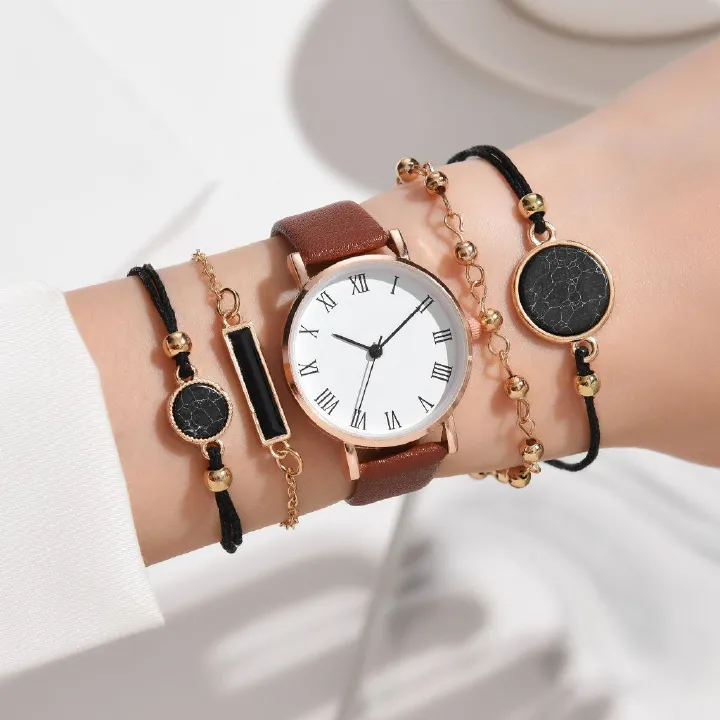 5pcs/set Boutique Gift Set In Stock Fashionable And Personalized Men's Watch+Bracelet Ceremony Parties Trendy Decoration Watches Bracelet Fashion Dress Accessories School Boys Birthday Gifts