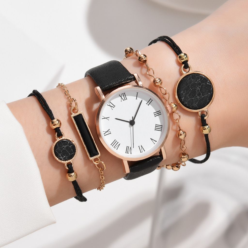 5pcs/set Boutique Gift Set In Stock Fashionable And Personalized Men's Watch+Bracelet Ceremony Parties Trendy Decoration Watches Bracelet Fashion Dress Accessories School Boys Birthday Gifts